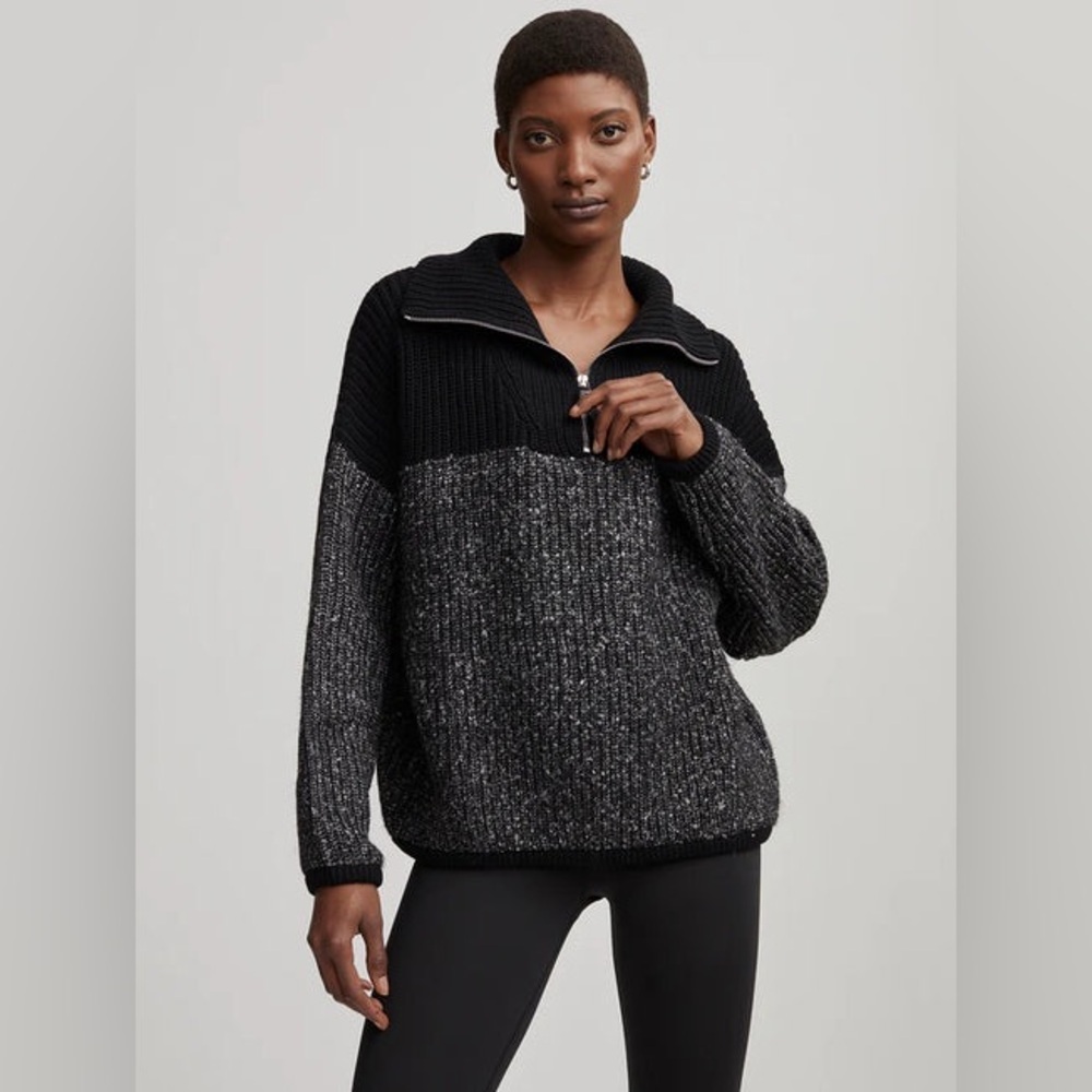 Varley Willard 2.0 Half Zip Knit Pullover Sweater in Black XS